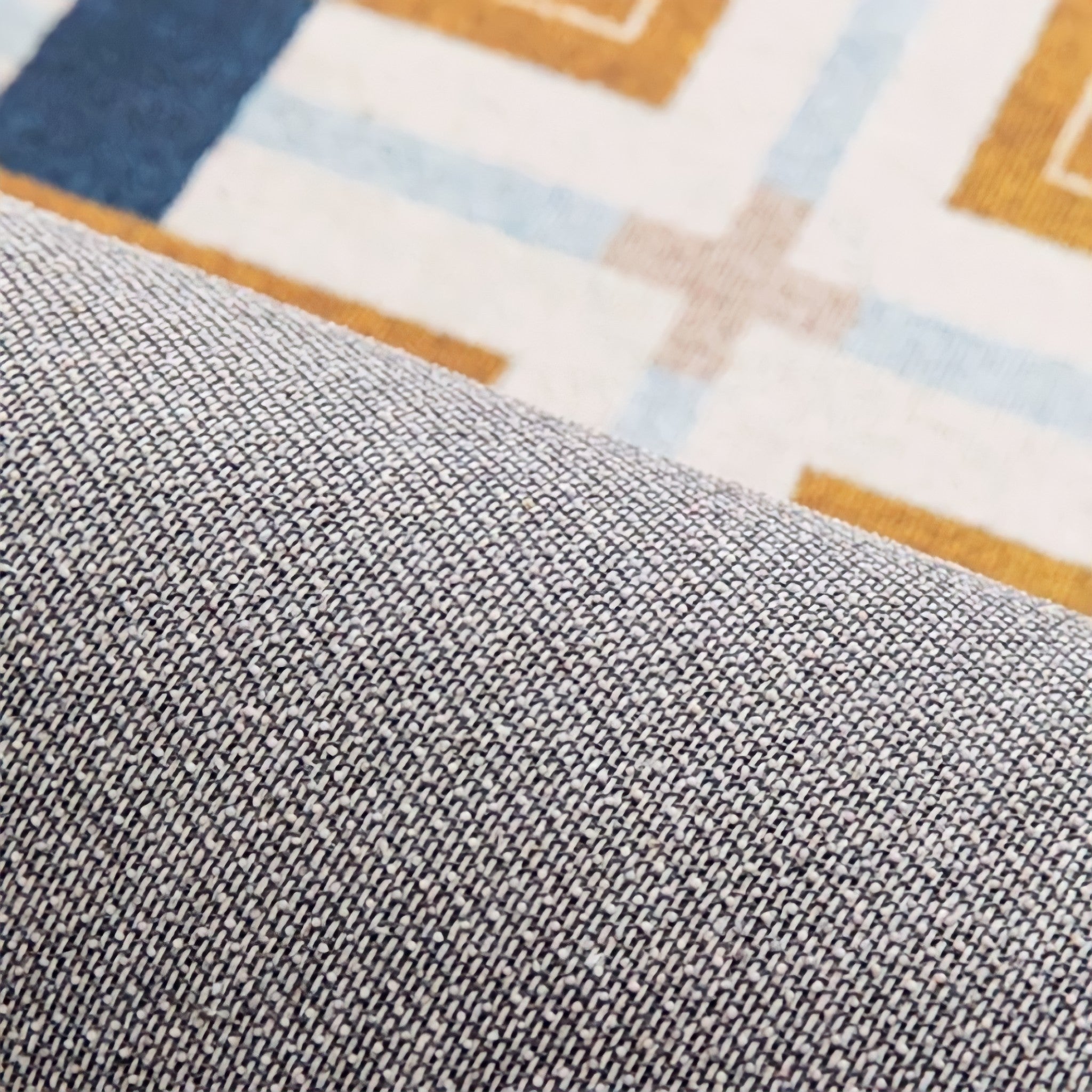 レトロパターンブロックチェックラウンドラグカーペット キャメル