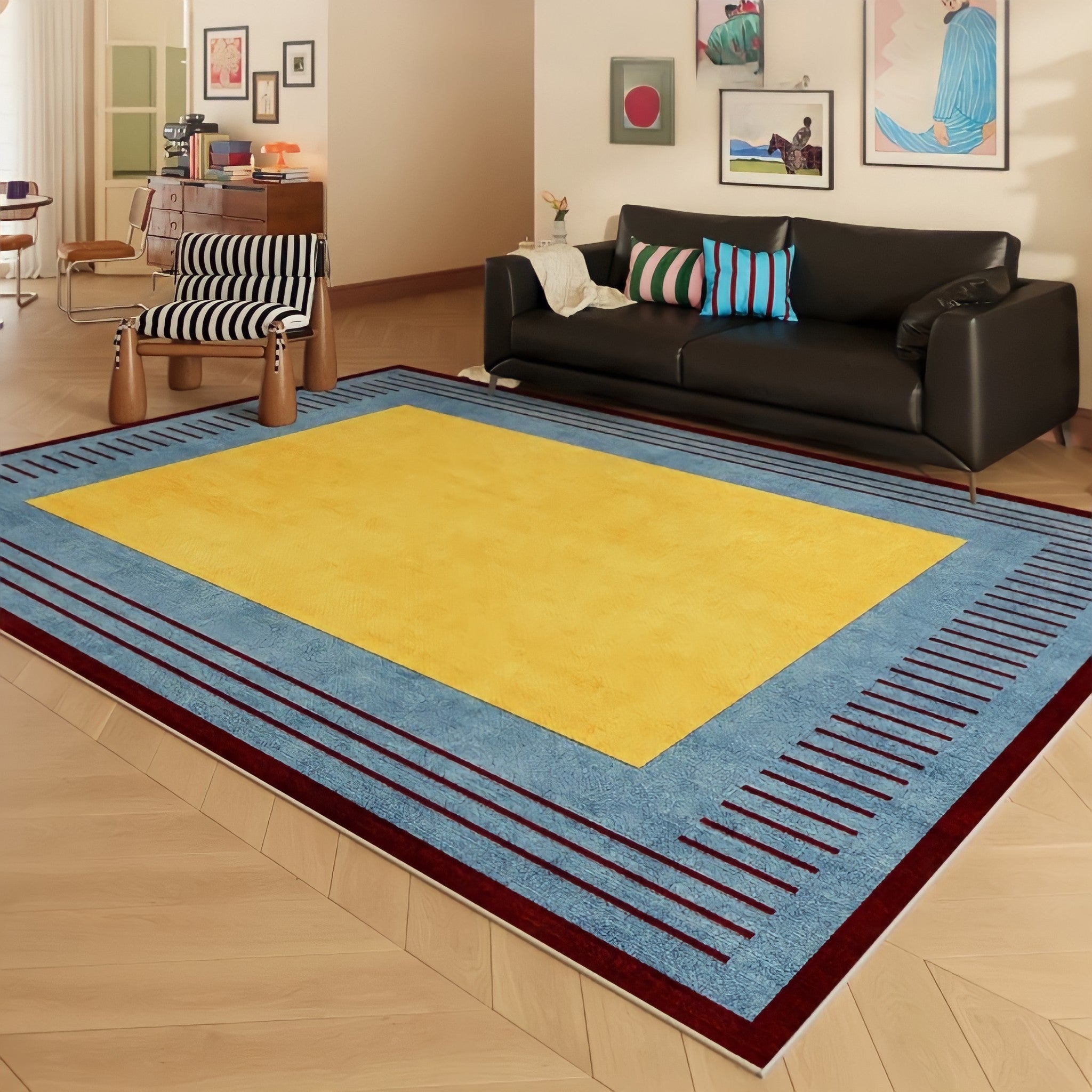 センターイエローアートラグ