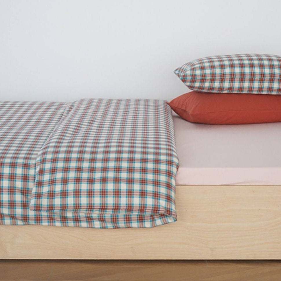 ピュアコットンチェック柄寝具カバー ベリーワイン