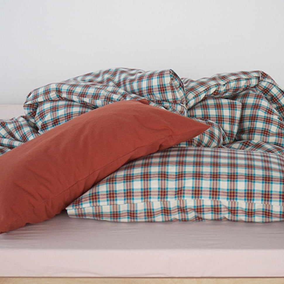 ピュアコットンチェック柄寝具カバー ベリーワイン