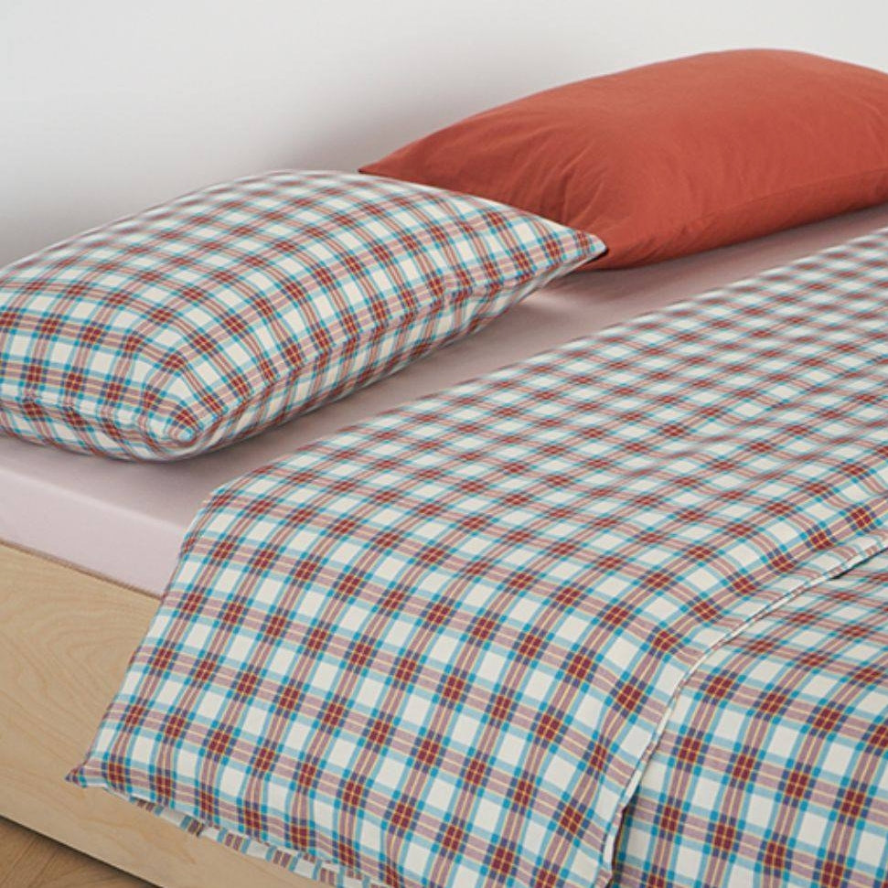 ピュアコットンチェック柄寝具カバー ベリーワイン