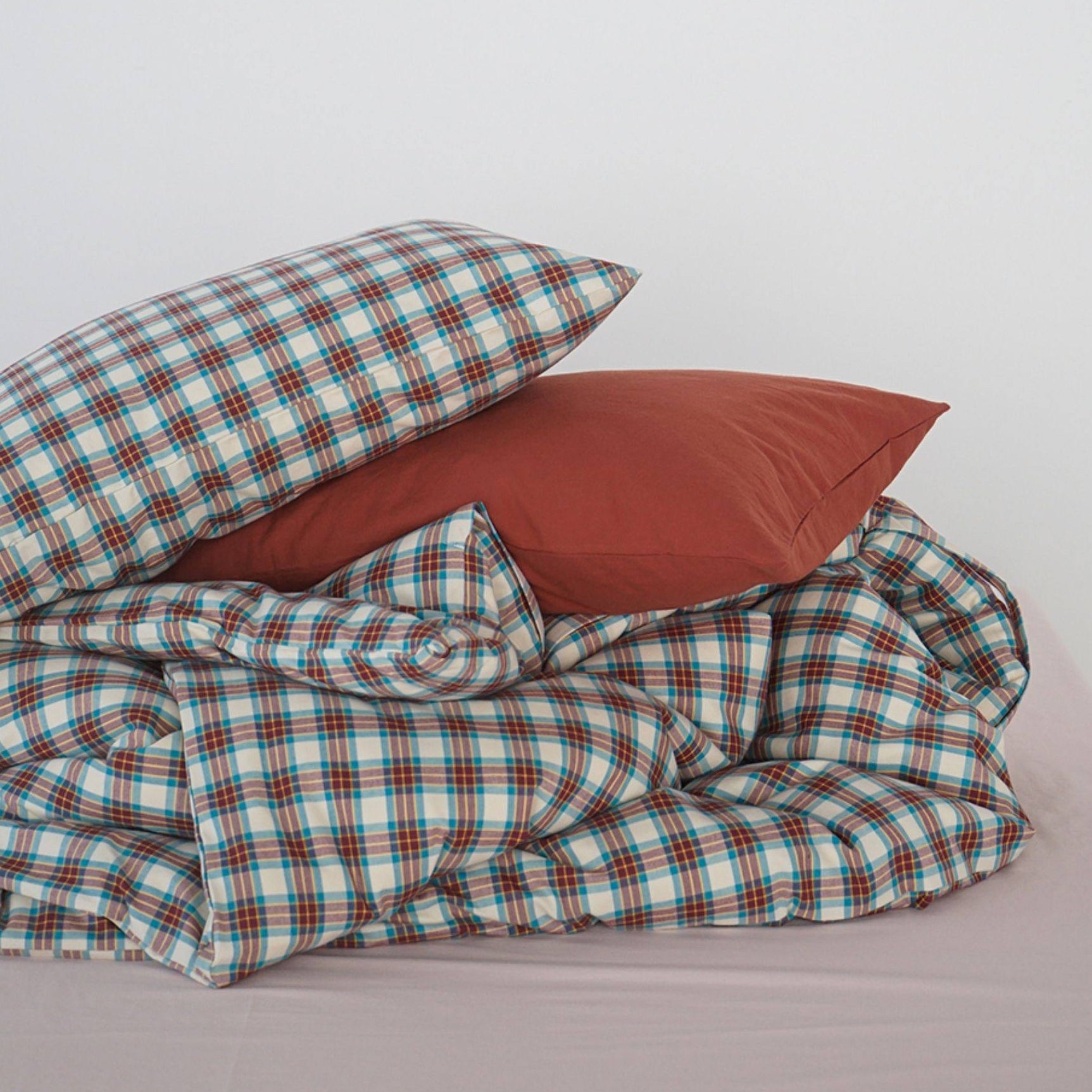 ピュアコットンチェック柄寝具カバー ベリーワイン