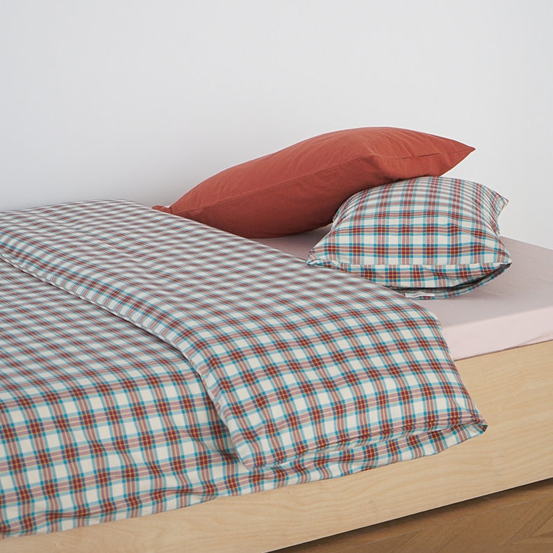 ピュアコットンチェック柄寝具カバー ベリーワイン