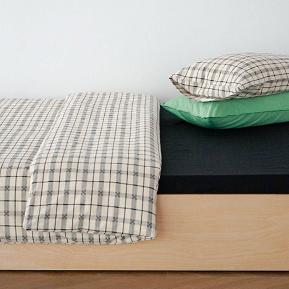 ピュアコットンチェック柄寝具カバー ブラック