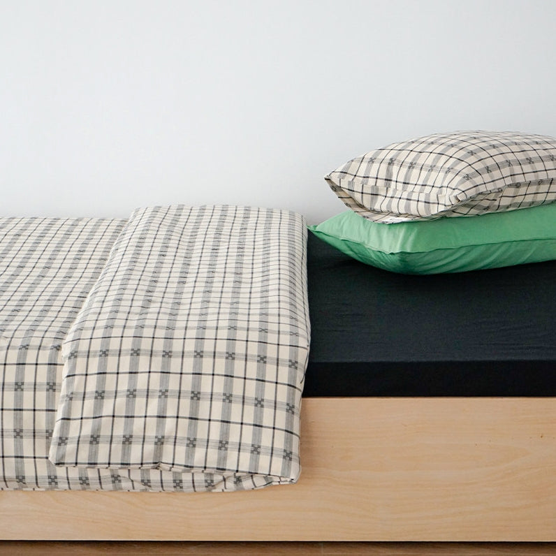 Pure Cotton Checkered Bedding Cover, Black