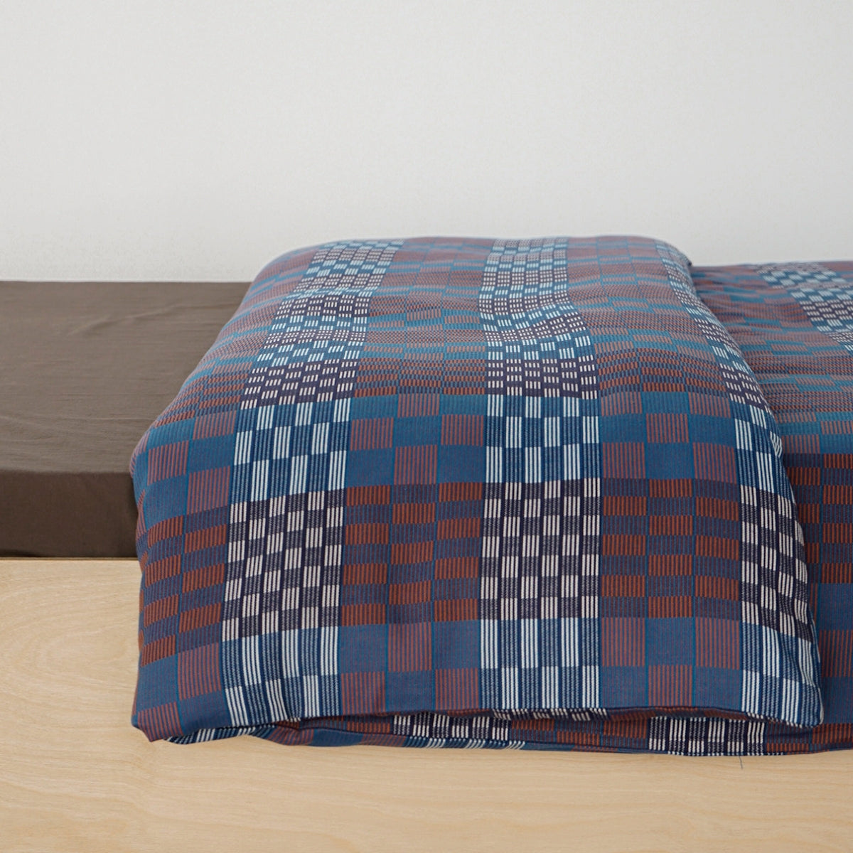 ピュアコットンチェック柄寝具カバー ブラウンネイビー