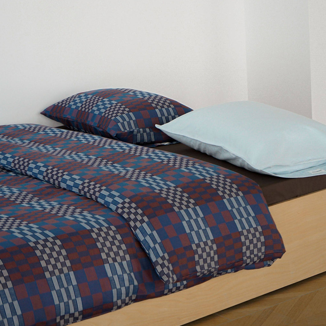 ピュアコットンチェック柄寝具カバー ブラウンネイビー