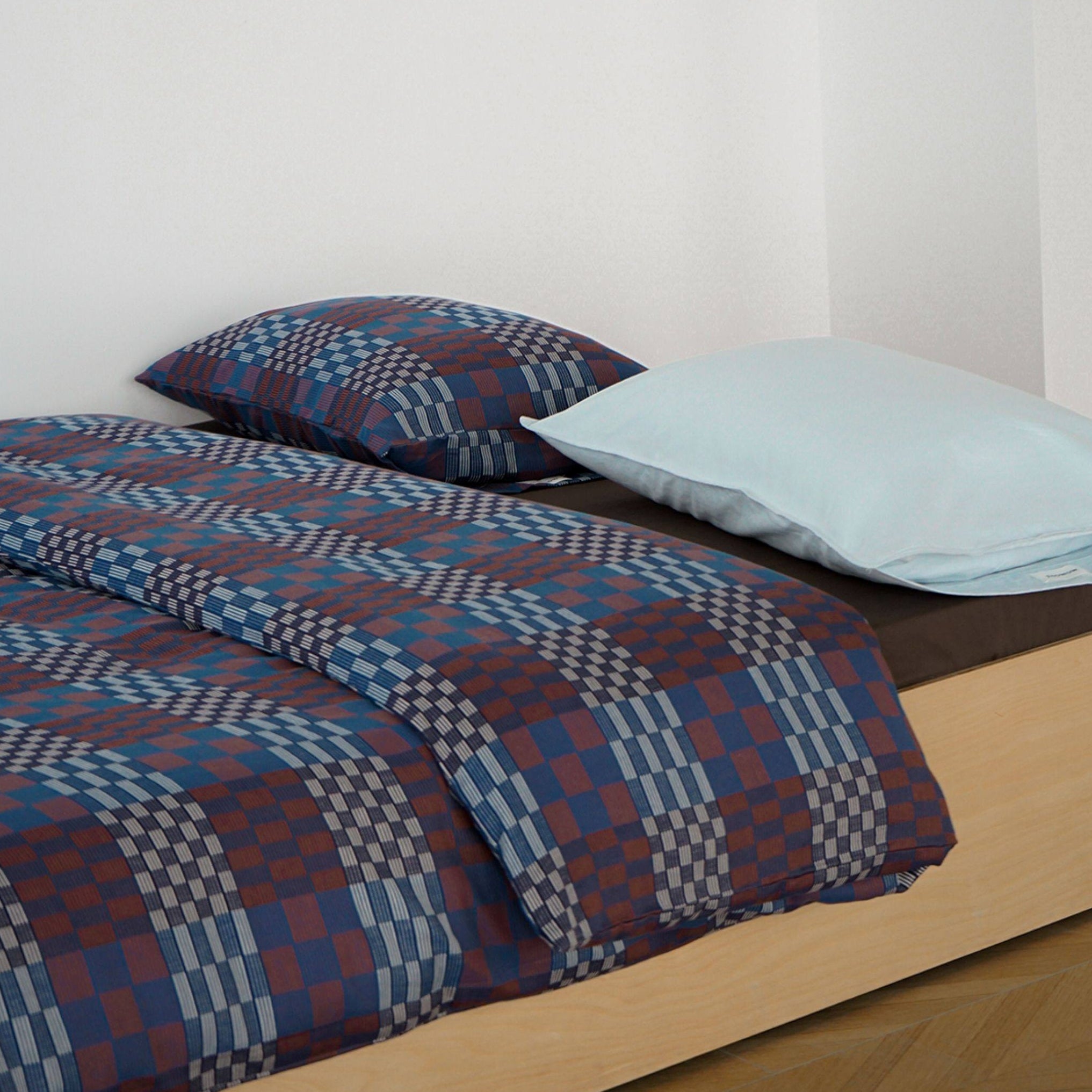 ピュアコットンチェック柄寝具カバー ブラウンネイビー