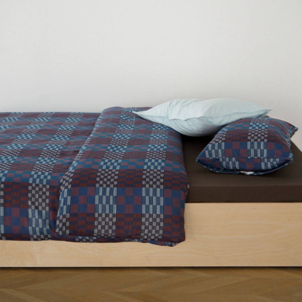 ピュアコットンチェック柄寝具カバー ブラウンネイビー