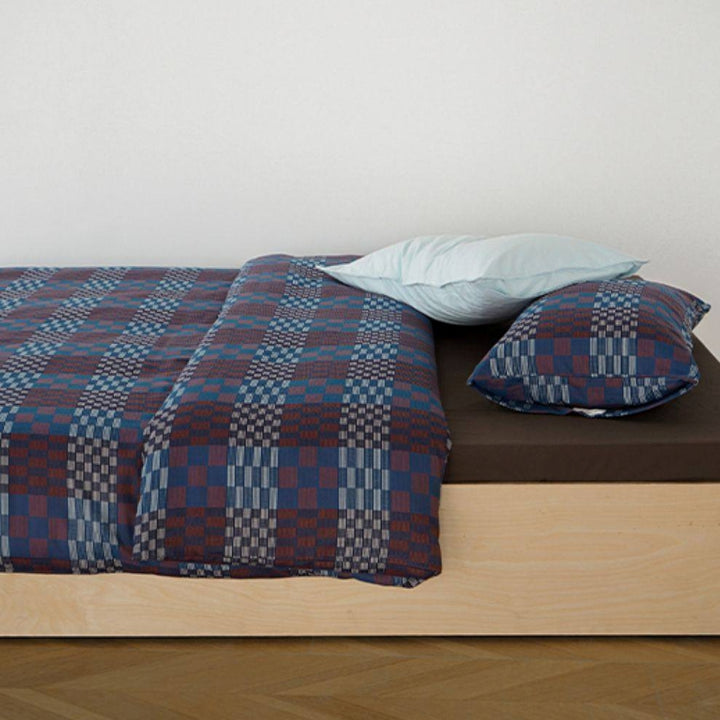 ピュアコットンチェック柄寝具カバー ブラウンネイビー