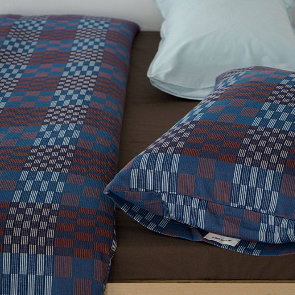 ピュアコットンチェック柄寝具カバー ブラウンネイビー