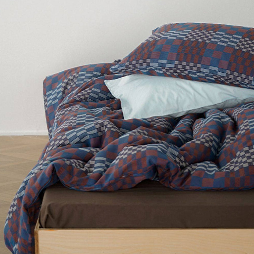 ピュアコットンチェック柄寝具カバー ブラウンネイビー