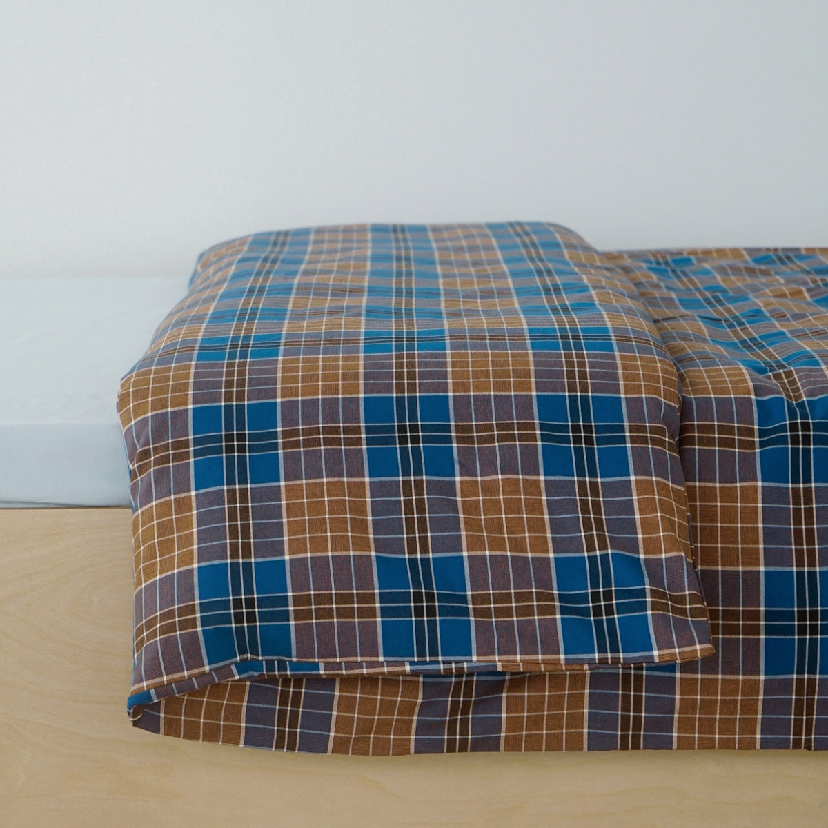ピュアコットンチェック柄寝具カバー ブラウンブルー