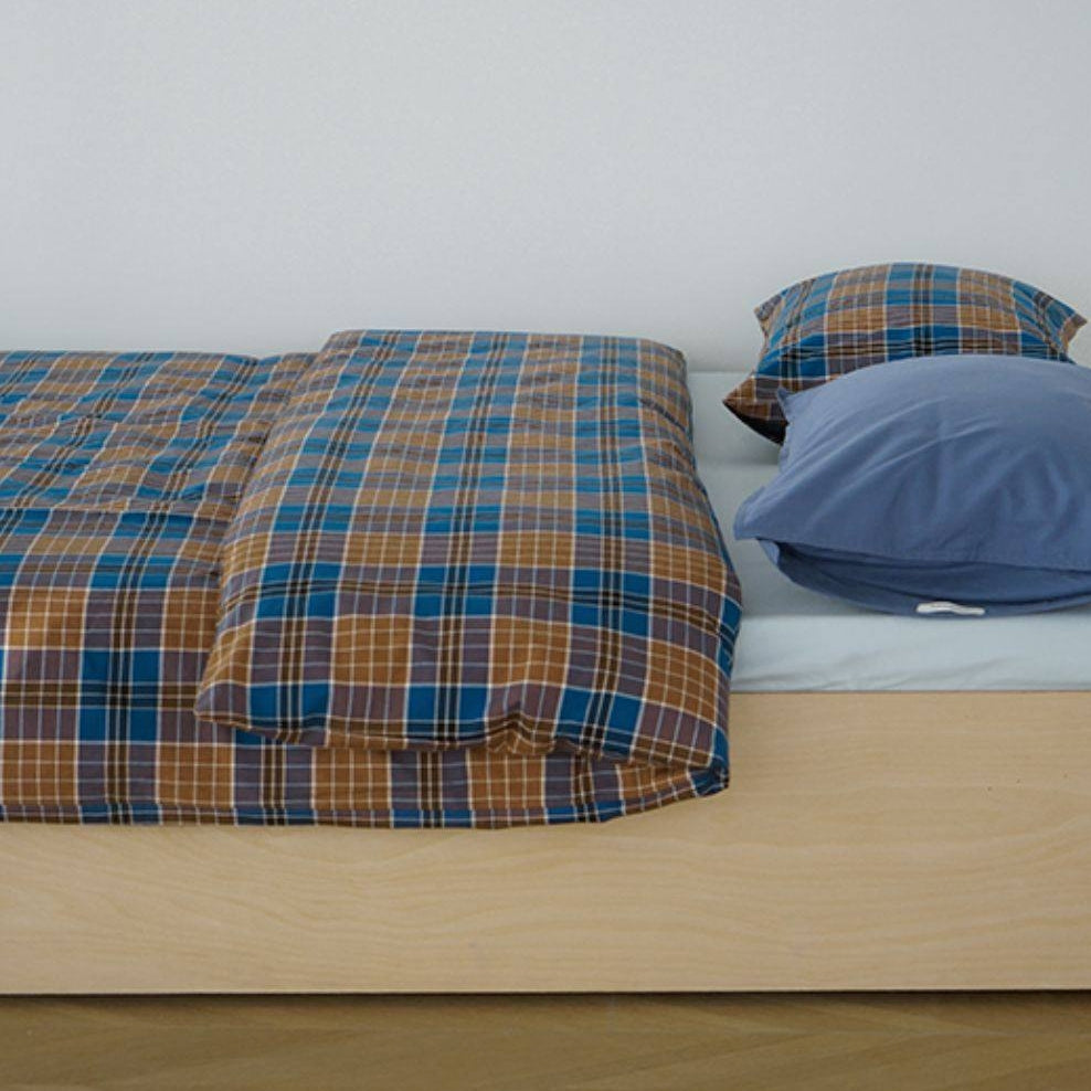 ピュアコットンチェック柄寝具カバー ブラウンブルー