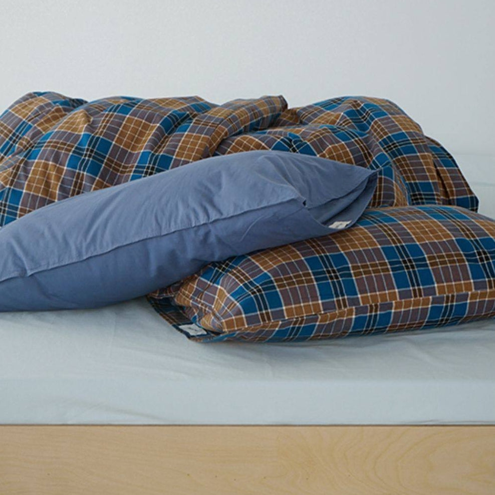 ピュアコットンチェック柄寝具カバー ブラウンブルー