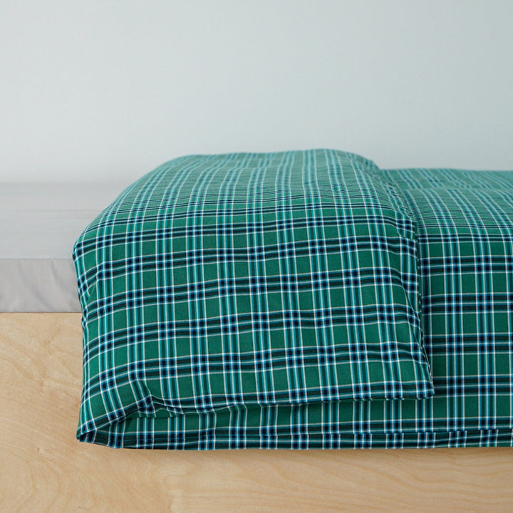 ピュアコットンチェック柄寝具カバー エメラルドグリーン