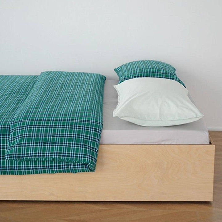 ピュアコットンチェック柄寝具カバー エメラルドグリーン