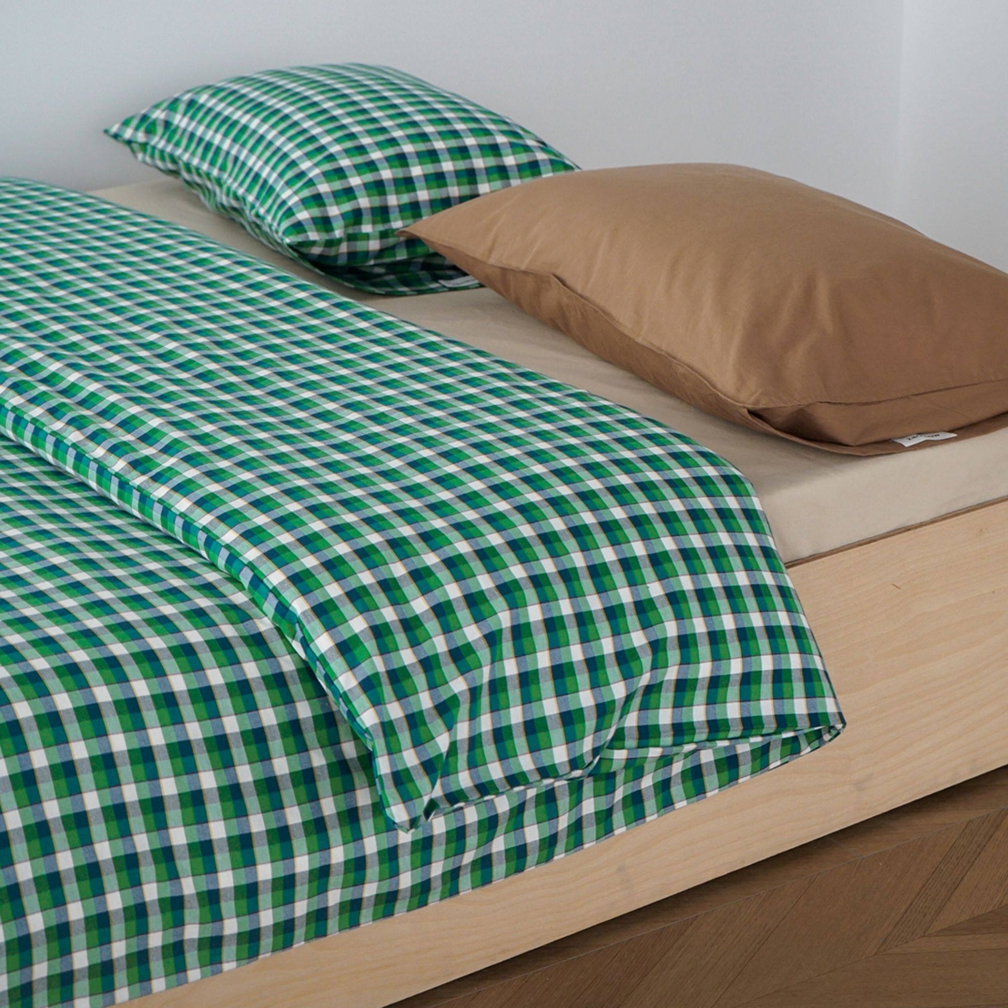 ピュアコットンチェック柄寝具カバー グリーン
