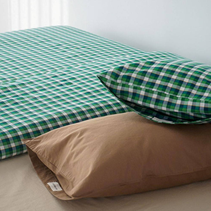 ピュアコットンチェック柄寝具カバー グリーン