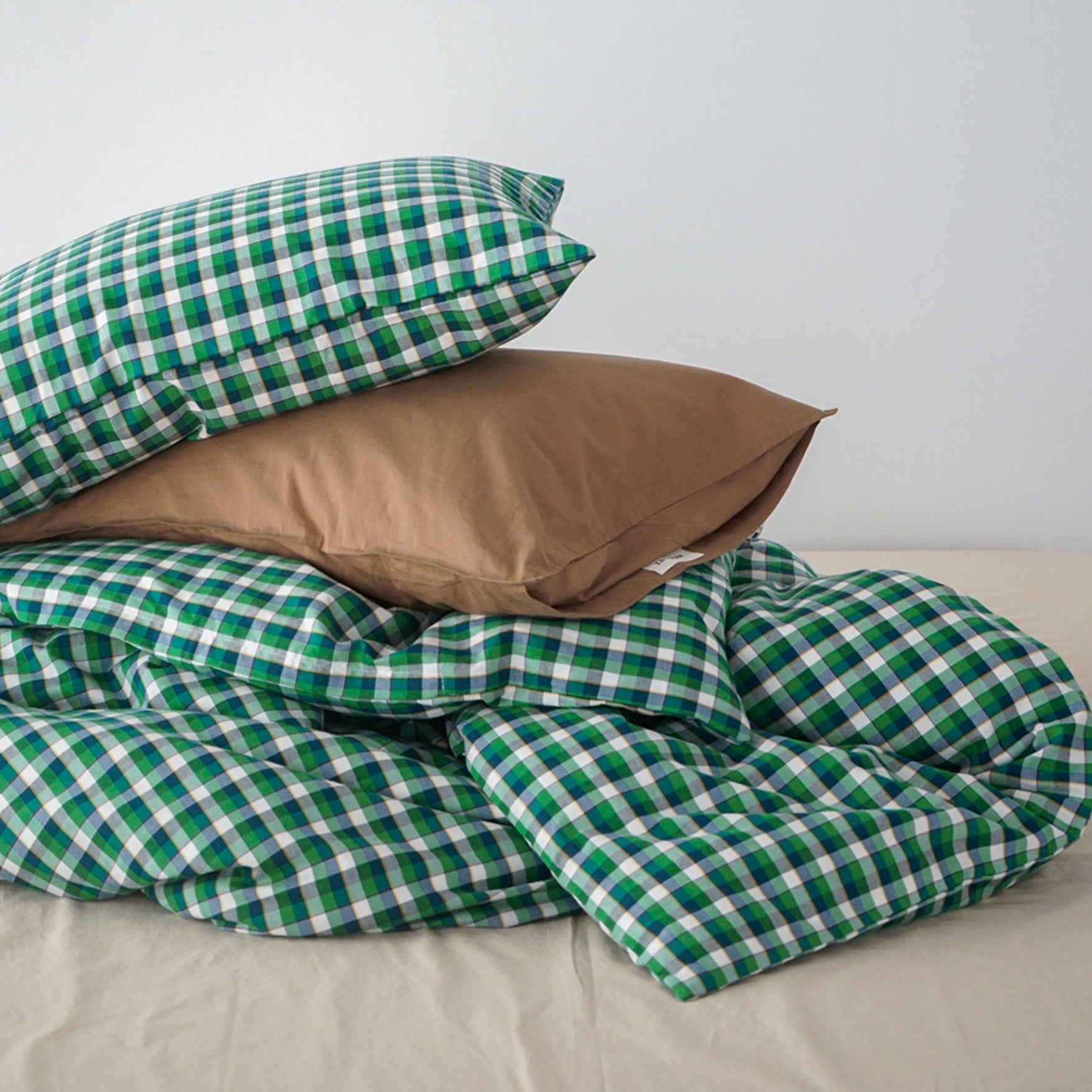 ピュアコットンチェック柄寝具カバー グリーン
