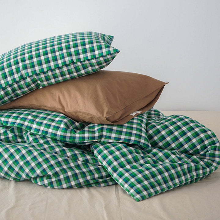 ピュアコットンチェック柄寝具カバー グリーン