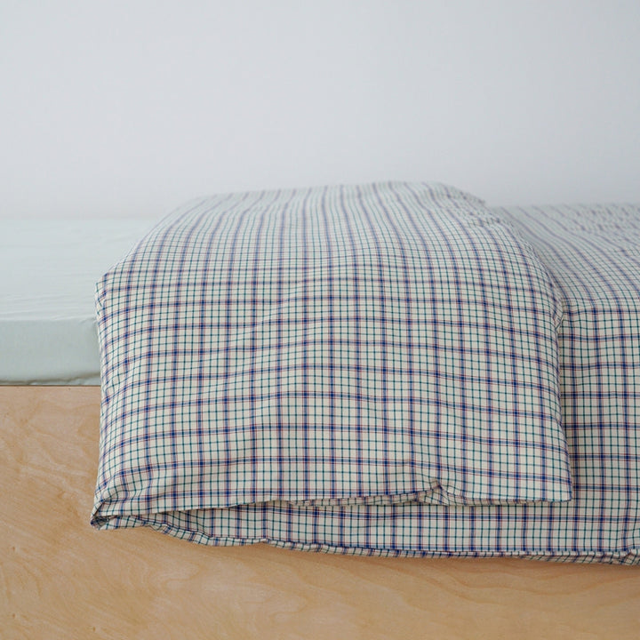 ピュアコットンチェック柄寝具カバー ライトグリーン