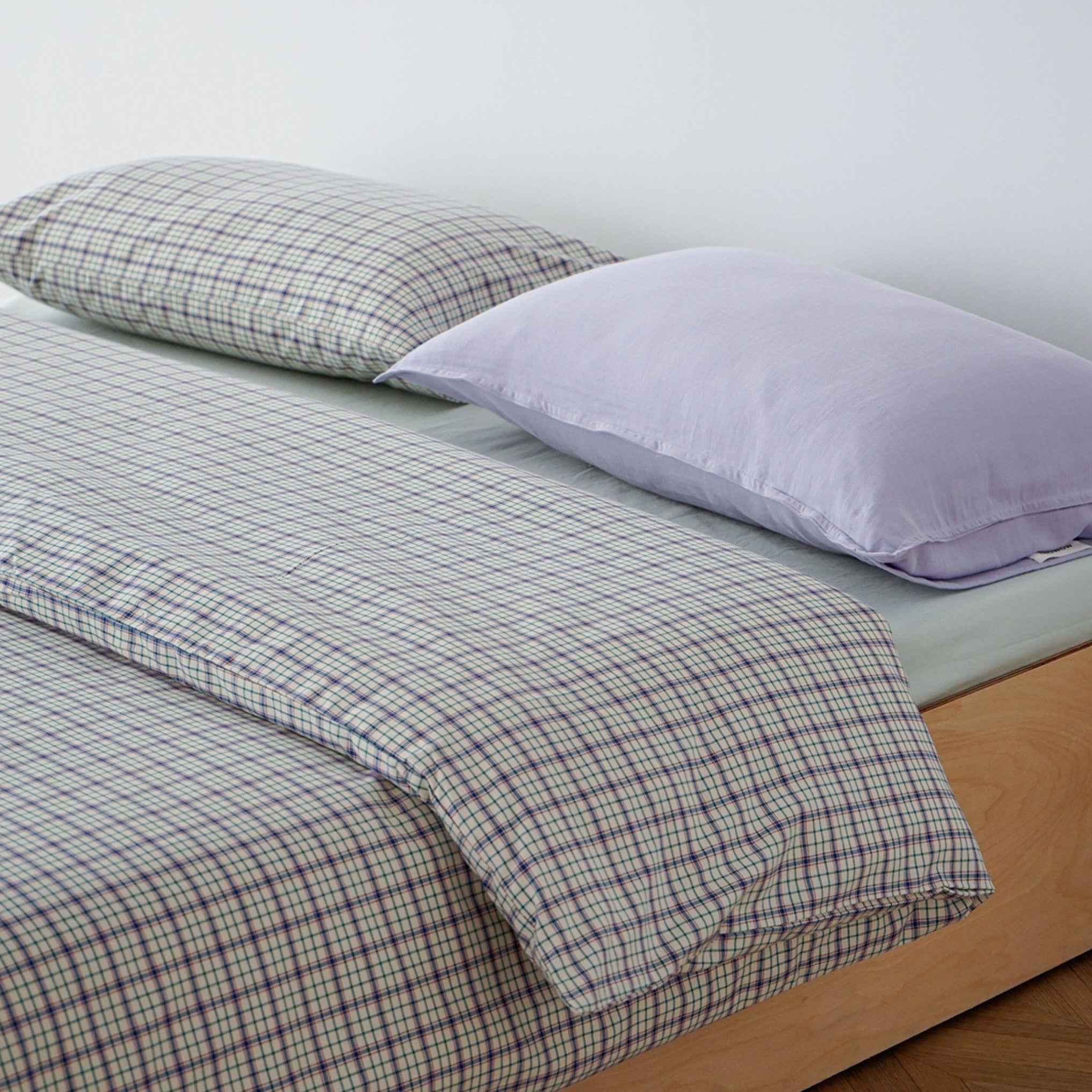 ピュアコットンチェック柄寝具カバー ライトグリーン