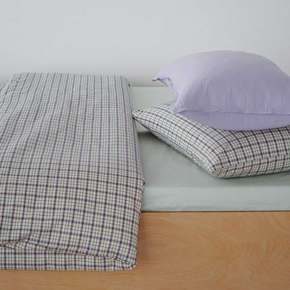 ピュアコットンチェック柄寝具カバー ライトグリーン