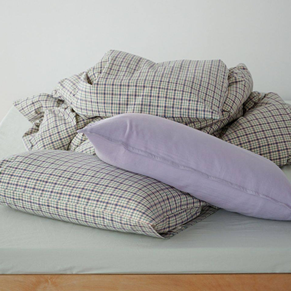 ピュアコットンチェック柄寝具カバー ライトグリーン