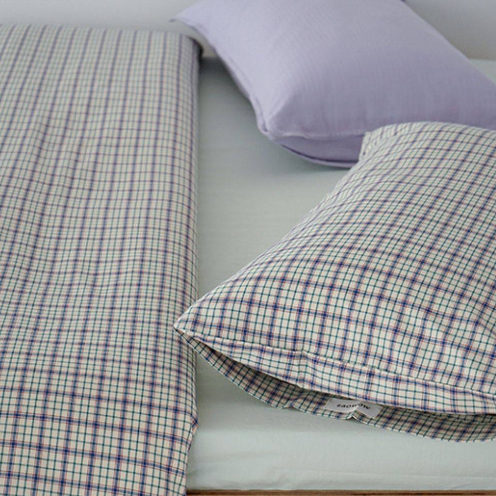 ピュアコットンチェック柄寝具カバー ライトグリーン