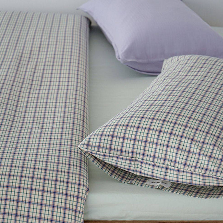 ピュアコットンチェック柄寝具カバー ライトグリーン
