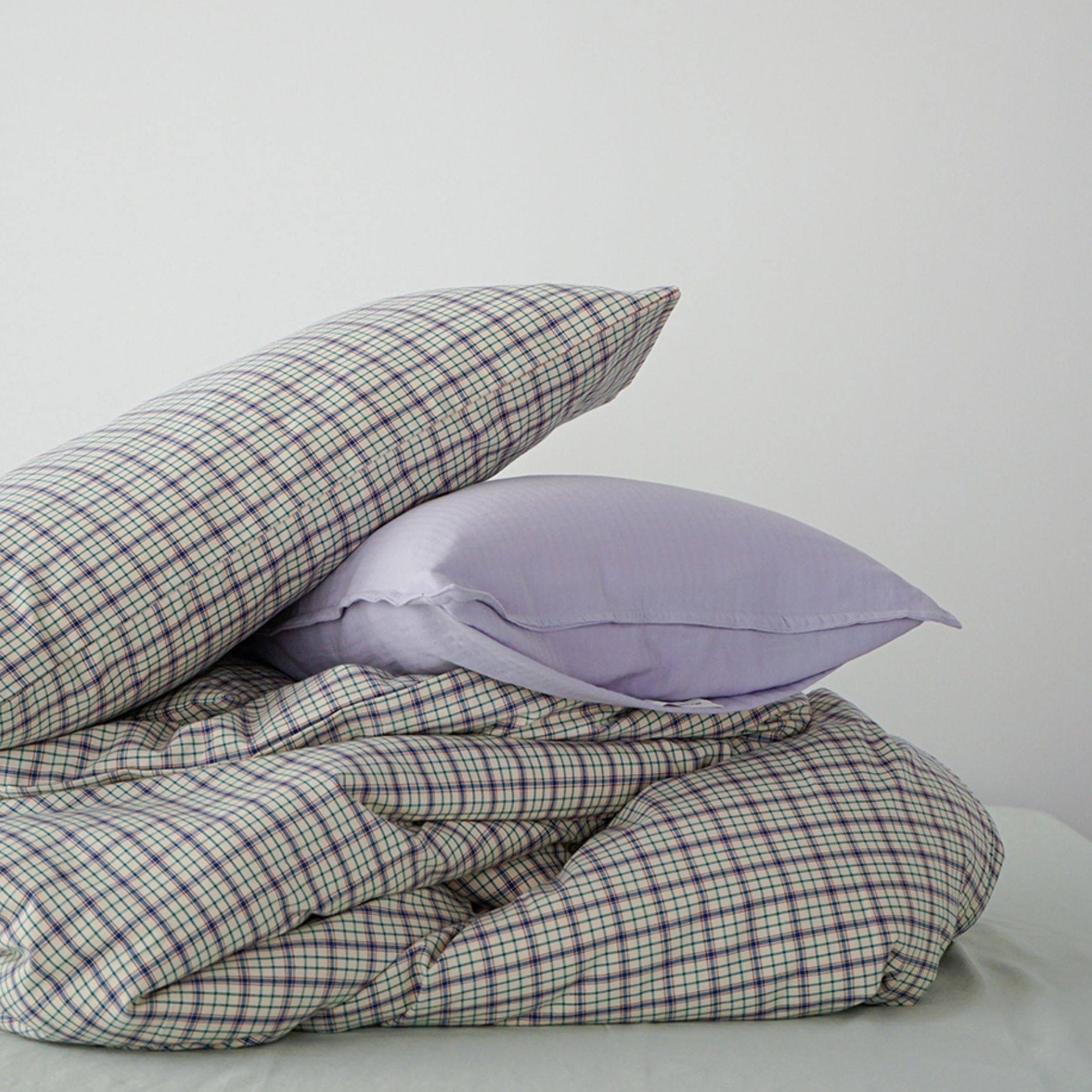 ピュアコットンチェック柄寝具カバー ライトグリーン