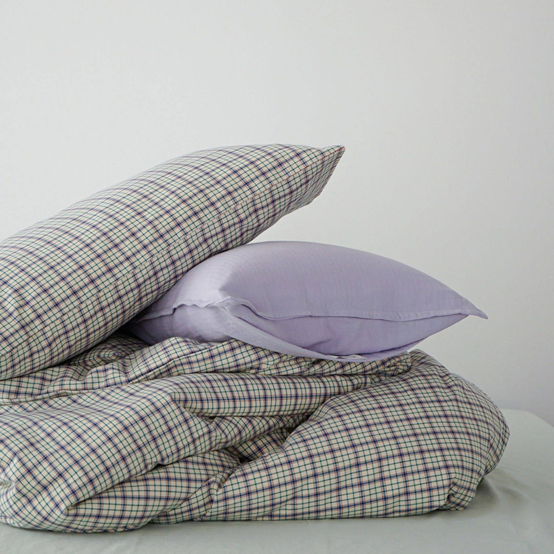 ピュアコットンチェック柄寝具カバー ライトグリーン