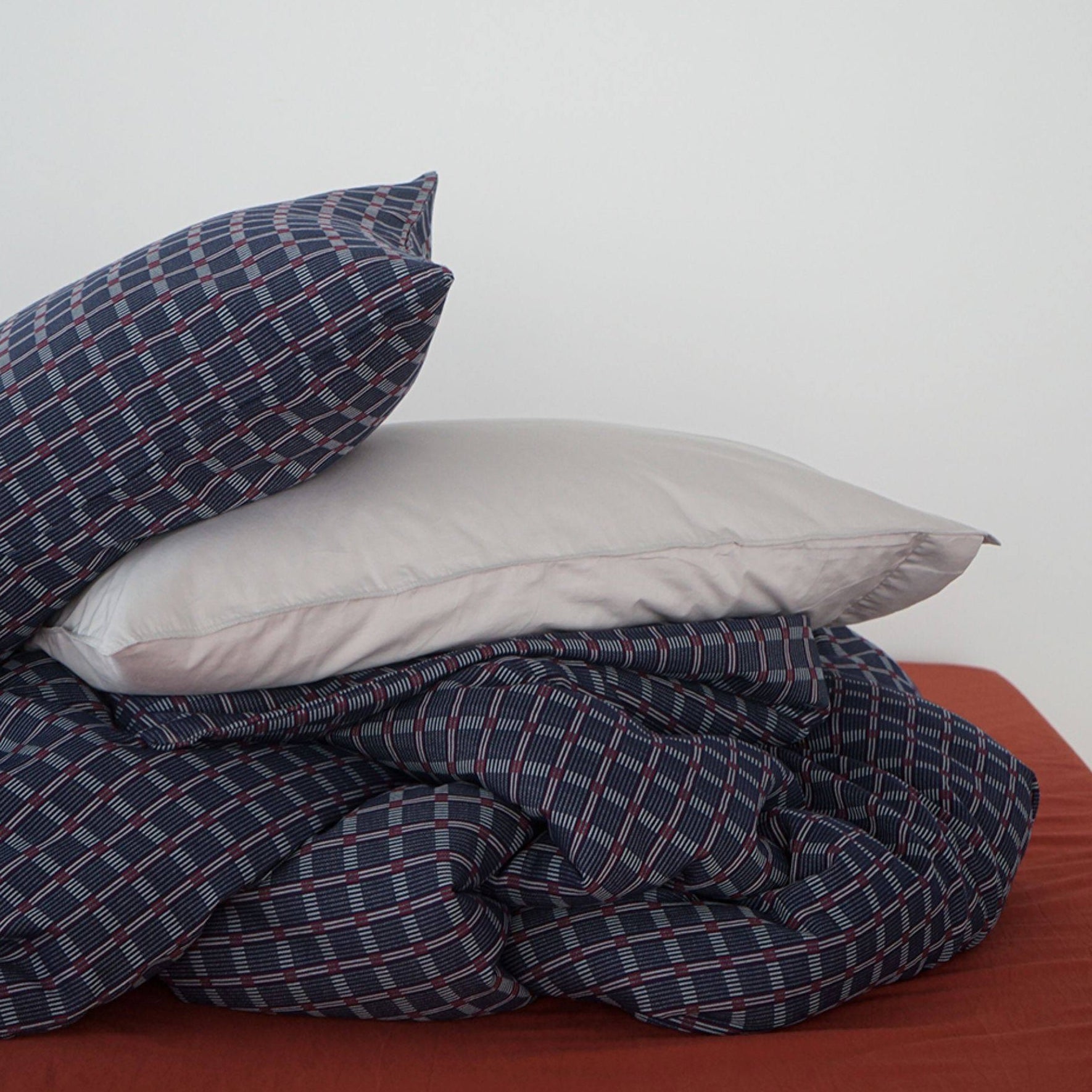 ピュアコットンチェック柄寝具カバー ネイビー
