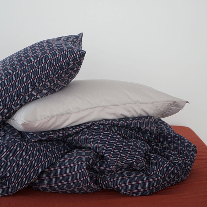 ピュアコットンチェック柄寝具カバー ネイビー