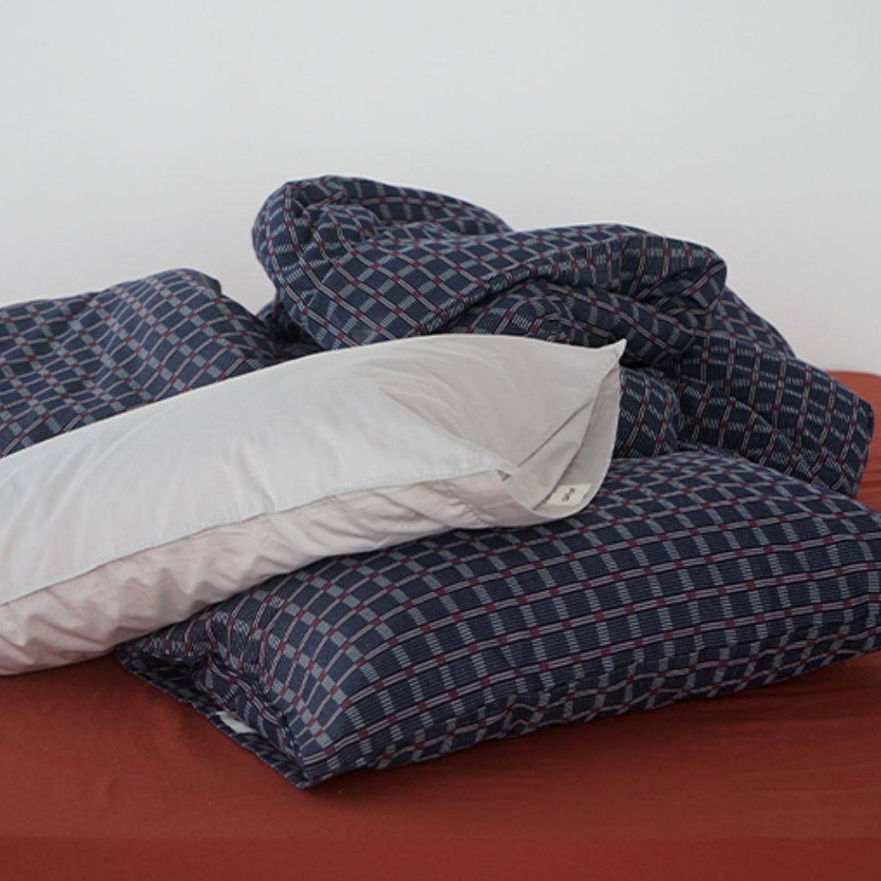 ピュアコットンチェック柄寝具カバー ネイビー