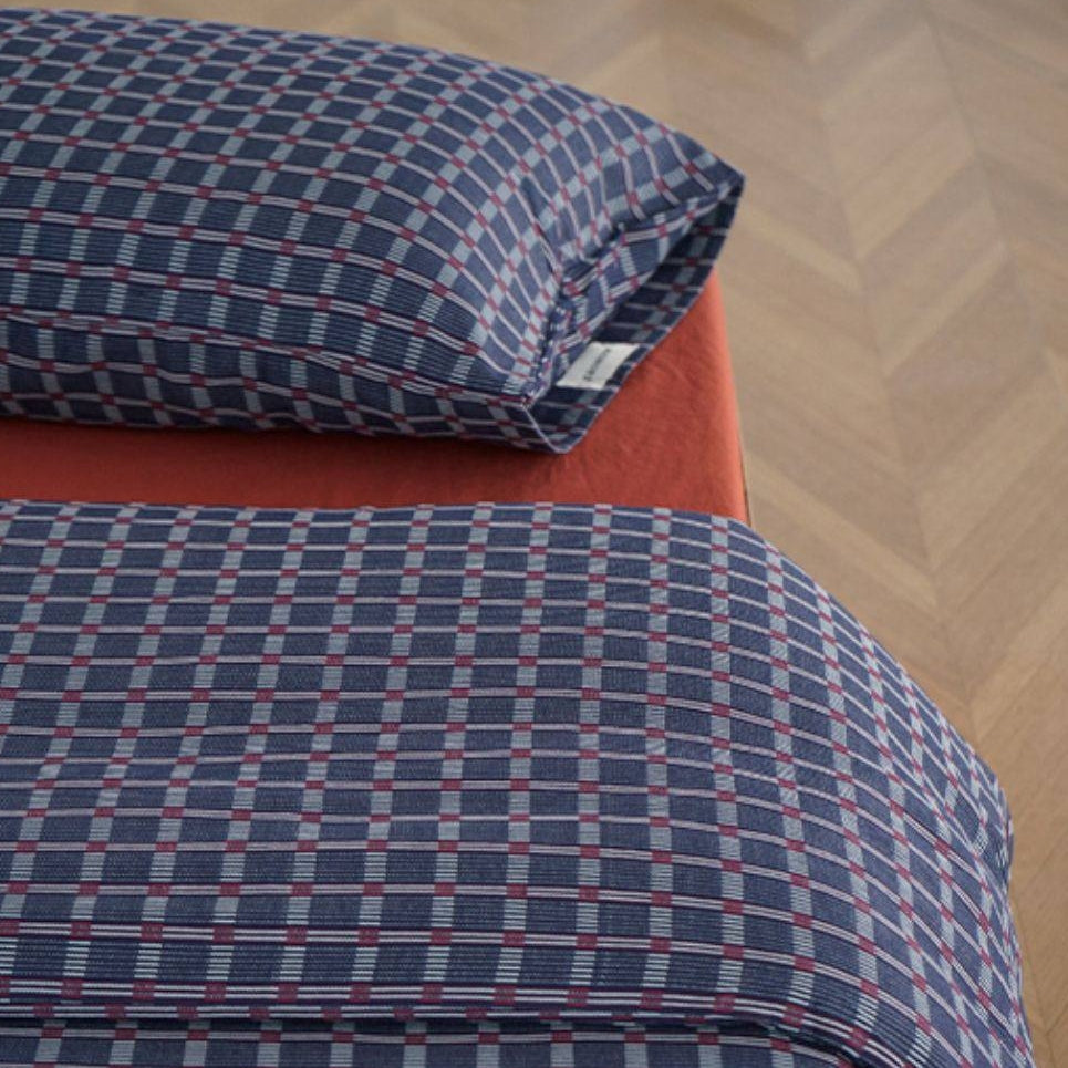 ピュアコットンチェック柄寝具カバー ネイビー