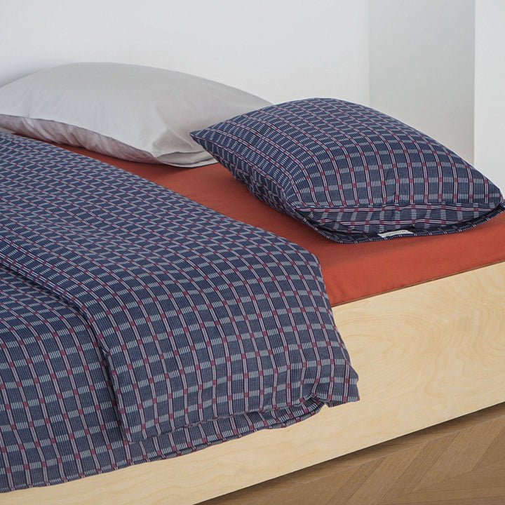 ピュアコットンチェック柄寝具カバー ネイビー