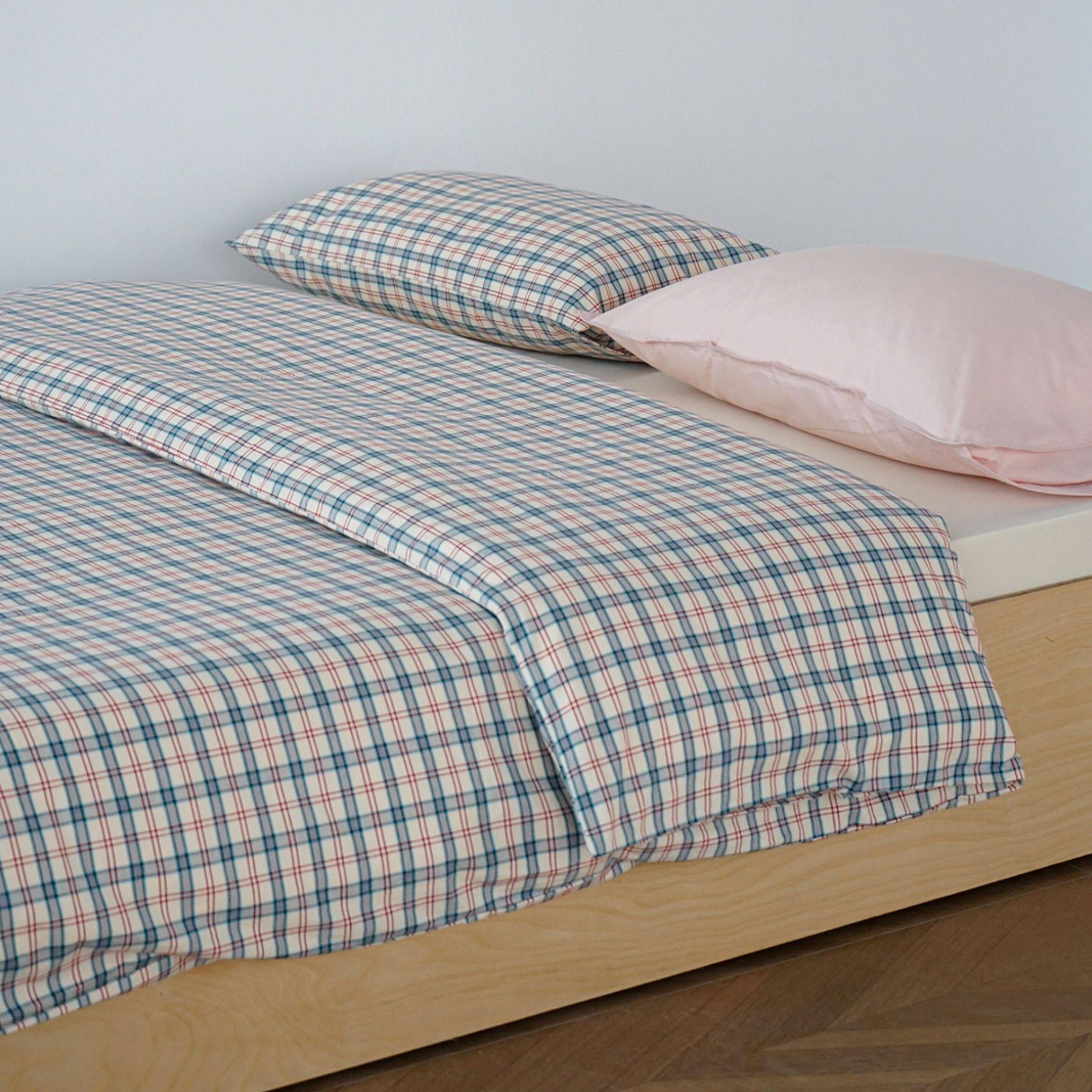 ピュアコットンチェック柄寝具カバー レッド