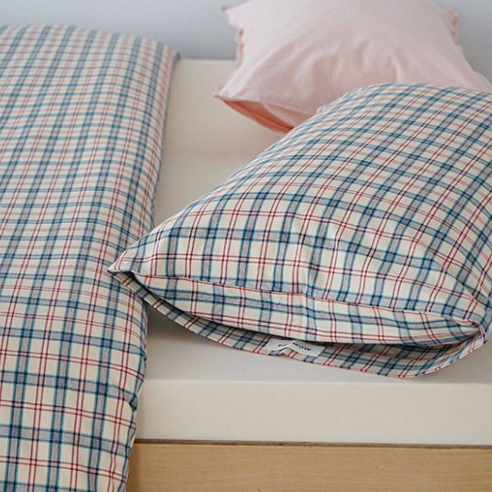 ピュアコットンチェック柄寝具カバー レッド