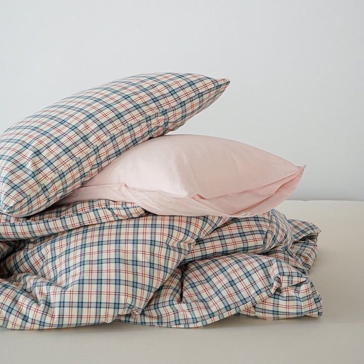 ピュアコットンチェック柄寝具カバー レッド