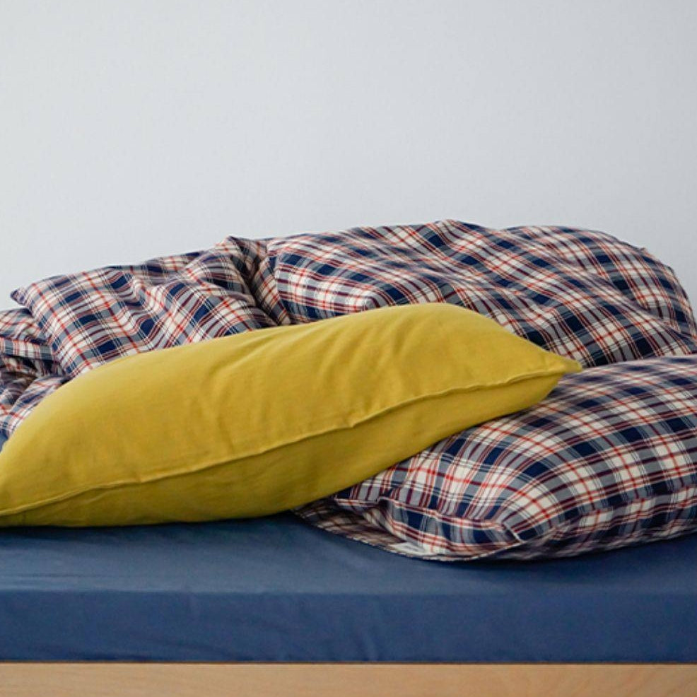 ピュアコットンチェック柄寝具カバー レッドネイビー