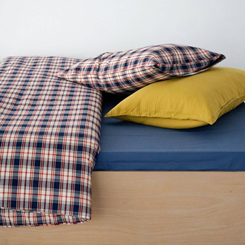 ピュアコットンチェック柄寝具カバー レッドネイビー