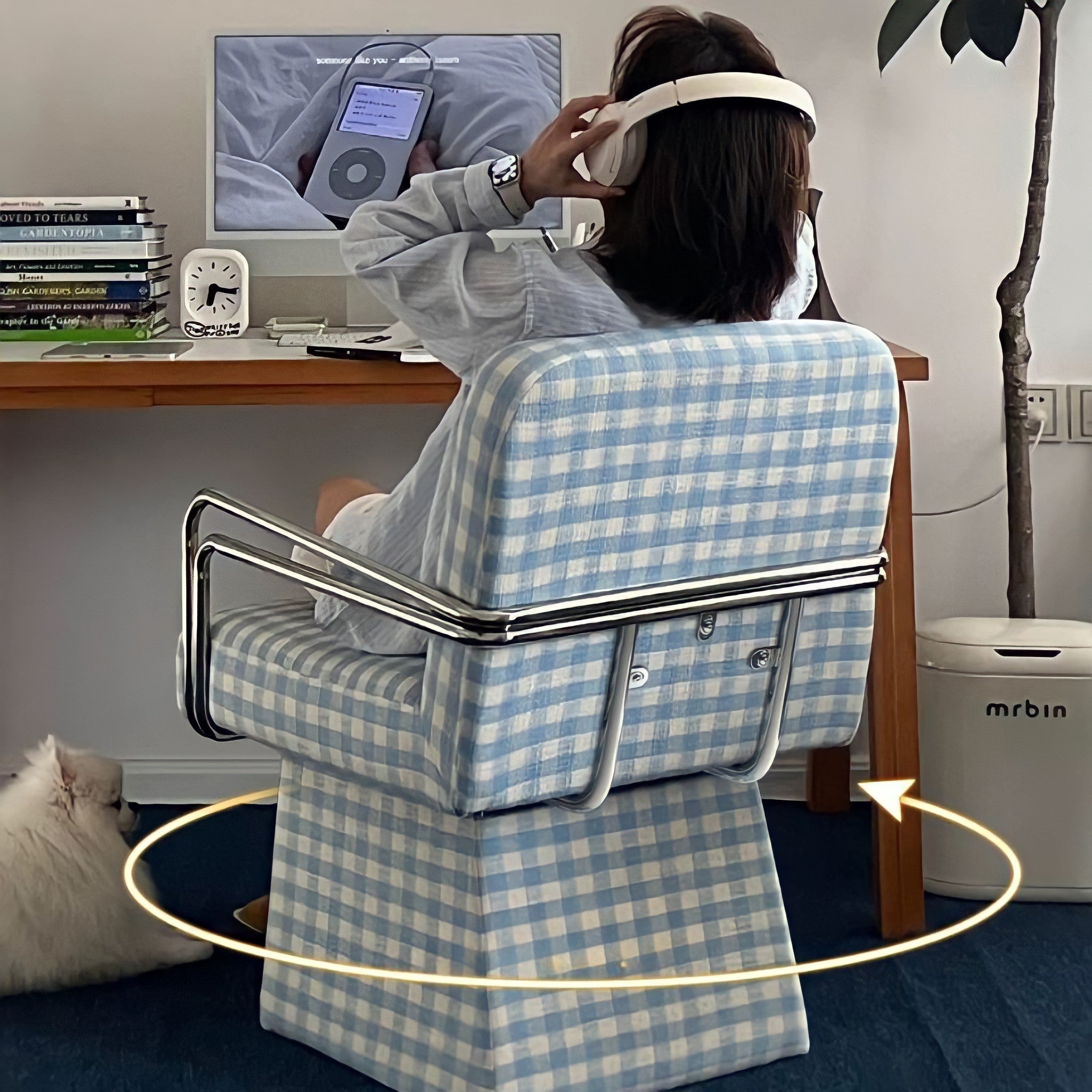 レトロモダンファブリックラウンジチェア