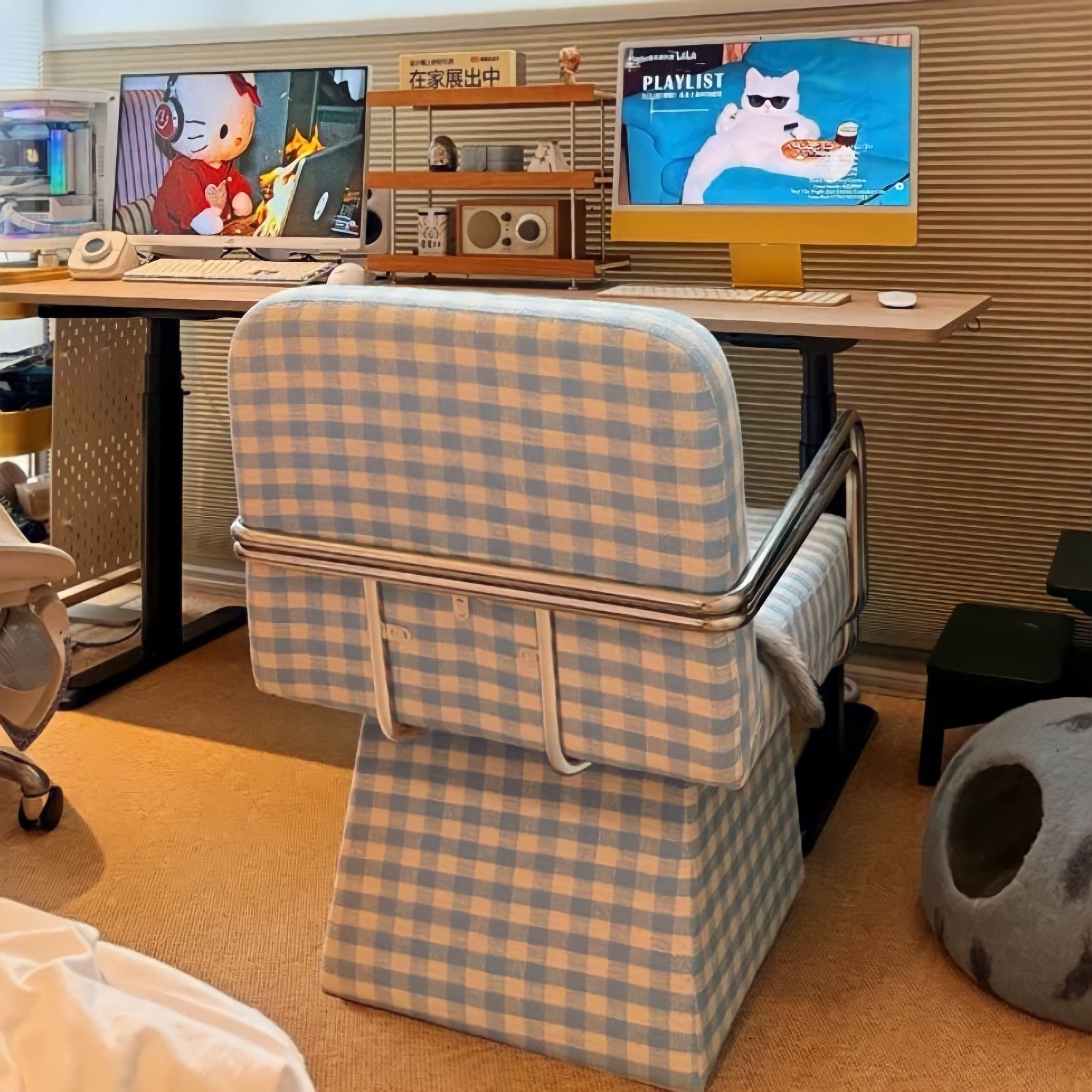 レトロモダンファブリックラウンジチェア