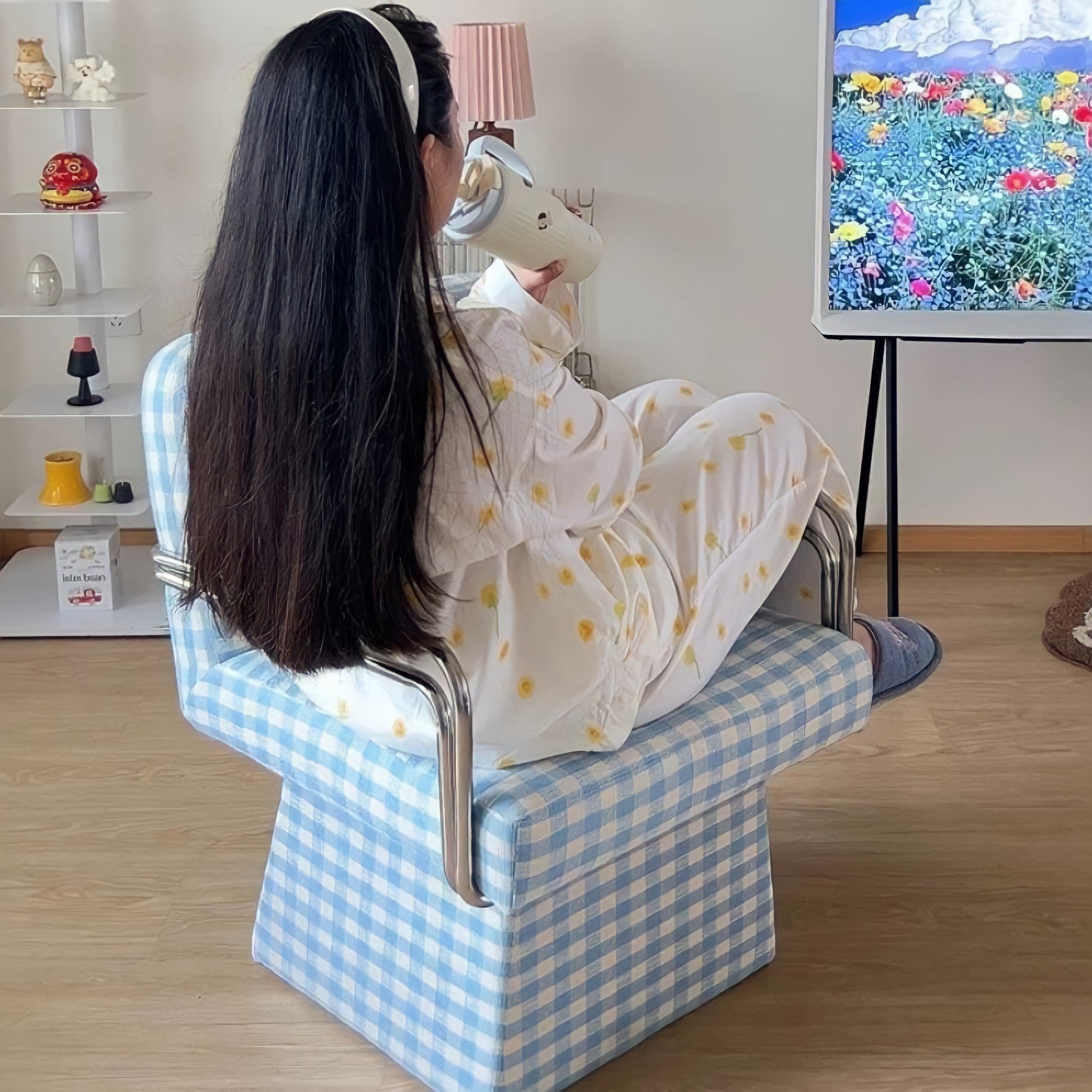 レトロモダンファブリックラウンジチェア