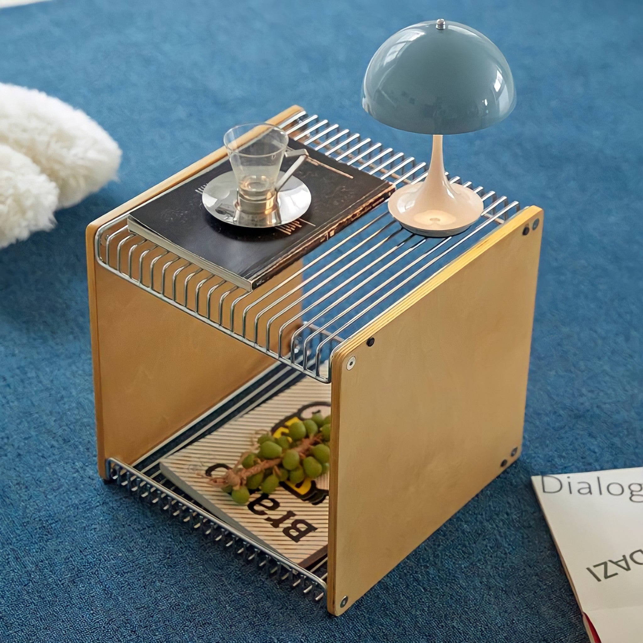 メタリックグリッドウッドサイドテーブル