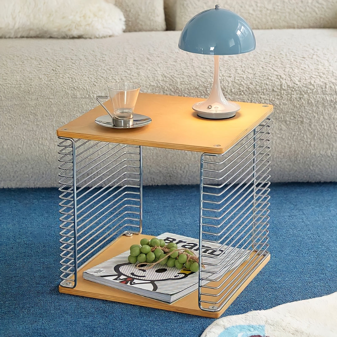 メタリックグリッドウッドサイドテーブル
