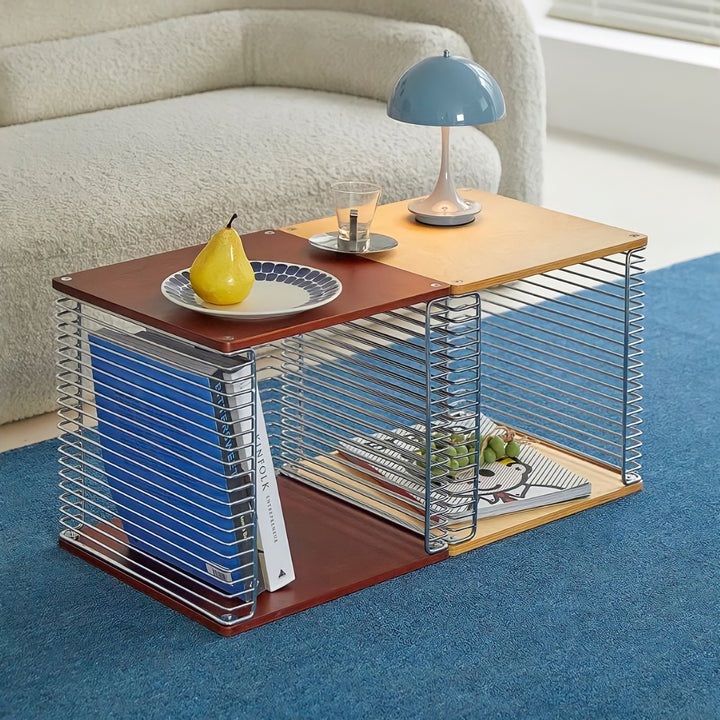 メタリックグリッドウッドサイドテーブル