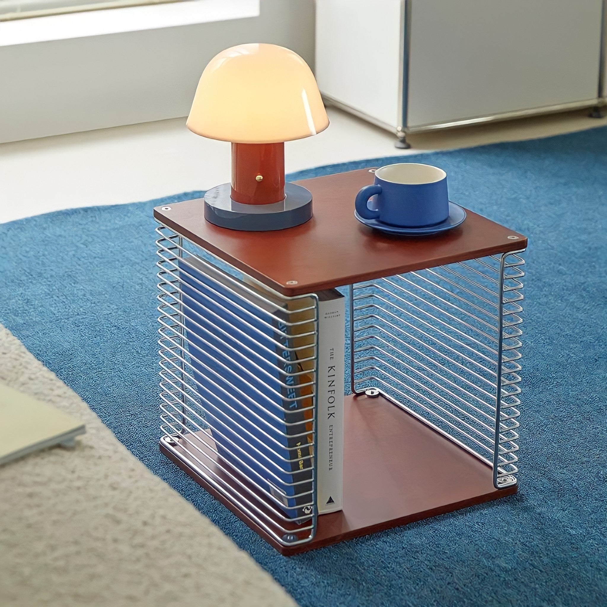 メタリックグリッドウッドサイドテーブル